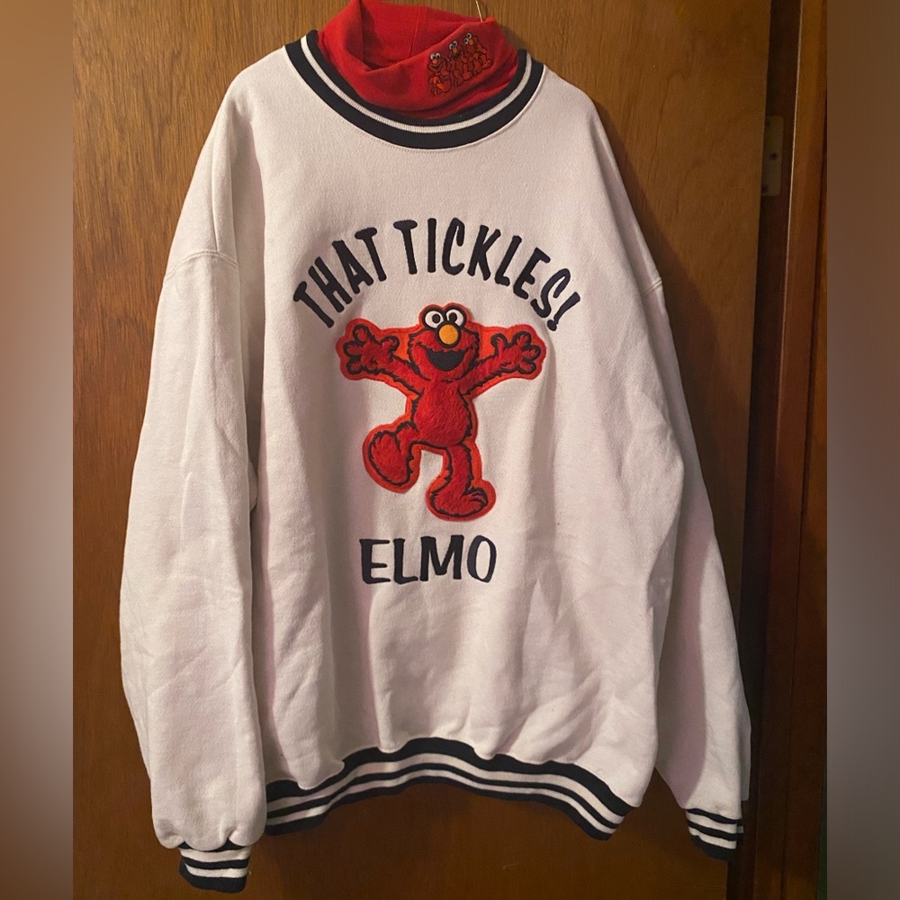 Vintage Adult Sesame Street”That Tickles! ELMO” Sweatshirt & Red Elmo Turtleneck